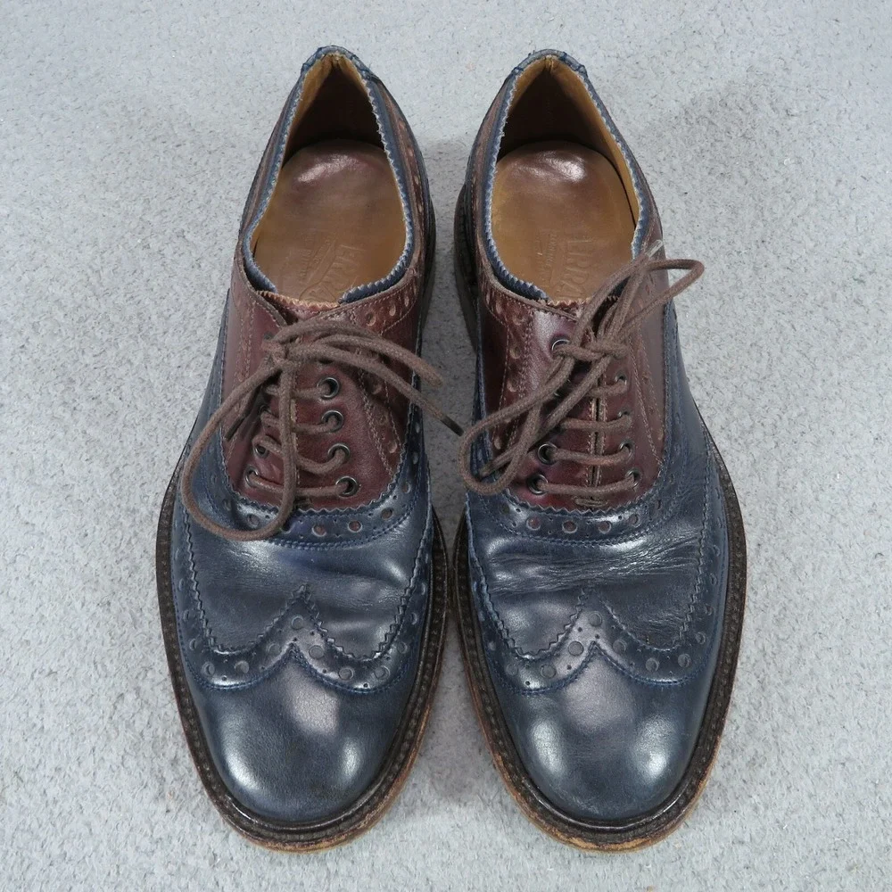 Salvatore Ferragamo Mens 5.5 EE Navy Oxblood Brogue Oxford Dress Shoes Italy